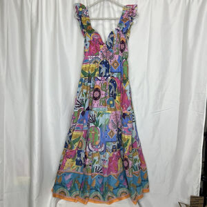 J Marie The Sloane Ruffle Strap Tie Midi Dress Ruffle Sleeve Maxi Cats Birds M